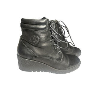 Carmela Boots Womens Size 40 US 9 Black Leather Lace Up Wedge Heel Ankle Zipper